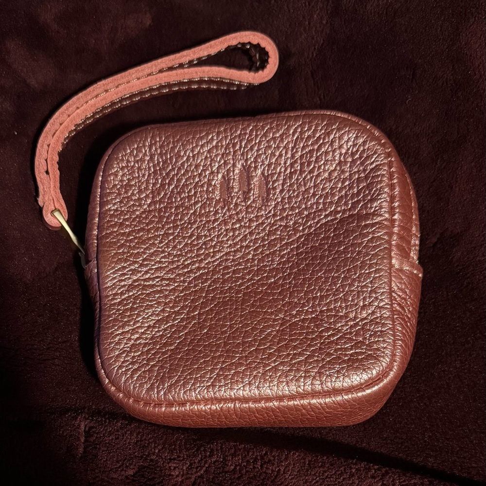 Shimmery Pink Leather Square Pouch